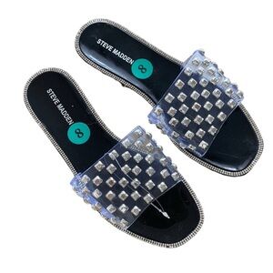 🌸. #1975-69. Steve Madden Black and Silver Slide Sandals